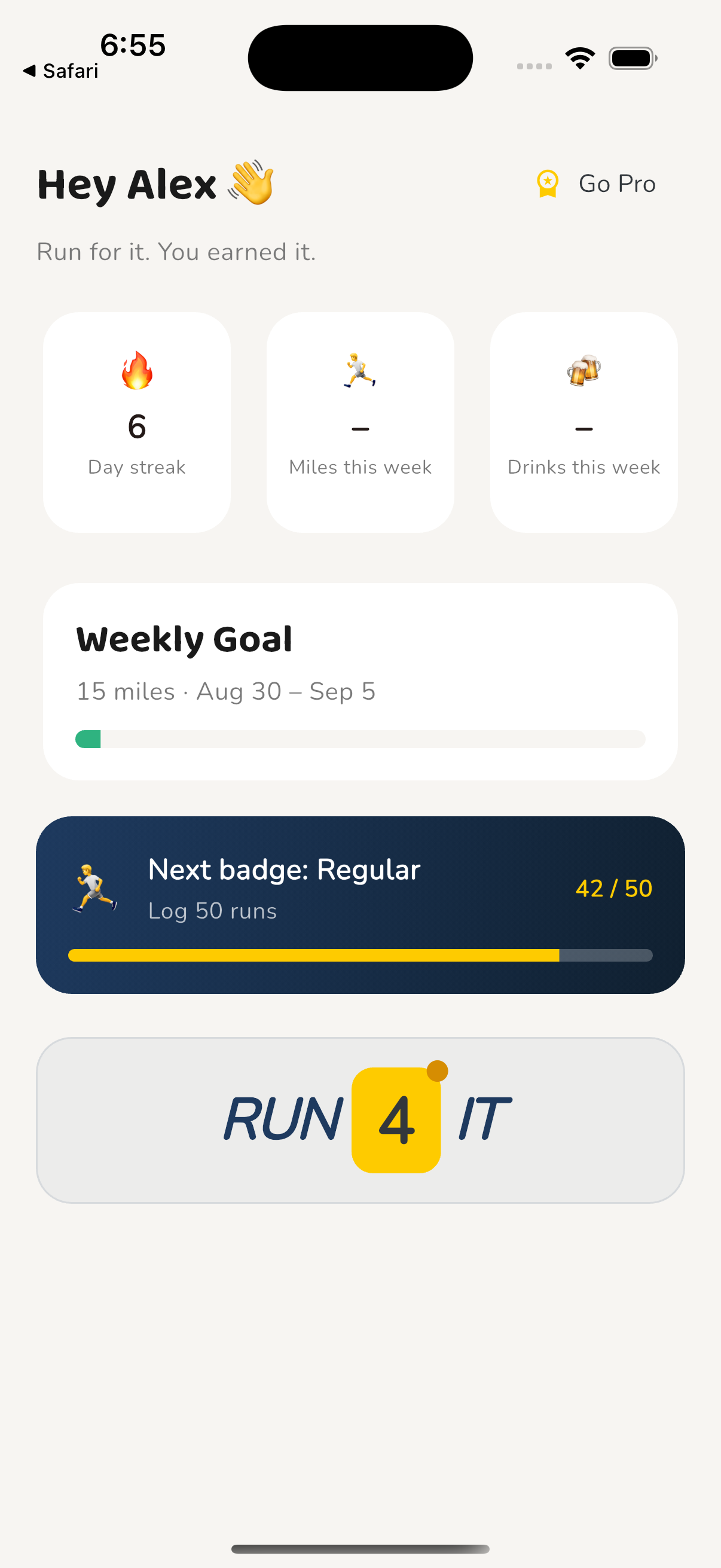 RUN4IT home dashboard